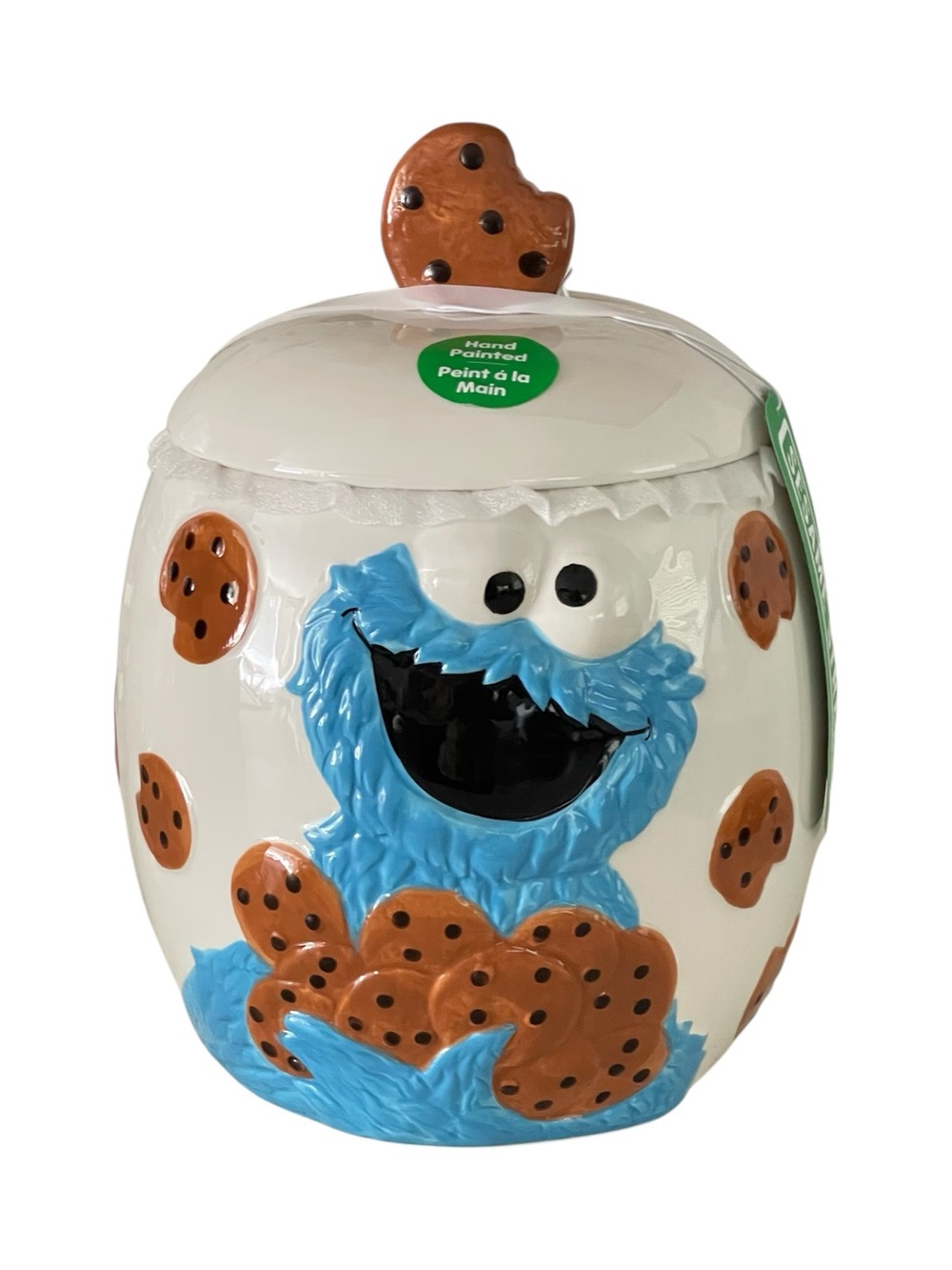 🆕 Sesame Street Cookie Monster Ceramic Jar 11” x 8” - Blue, White, Brown